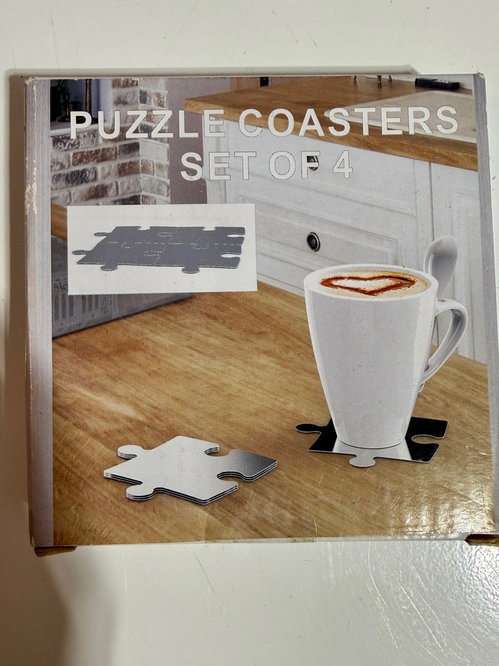 Puzzle Coasters Set of 4 - Silver Puzzle Piece Drink Coasters